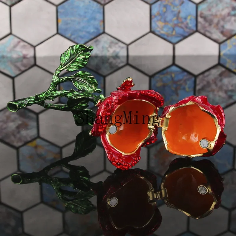 

CLL Fashion Red Rose Jewelry Box Ornament Creative Home Decoration Oil Dripping Metal Crafts Valentine's Day Gifts