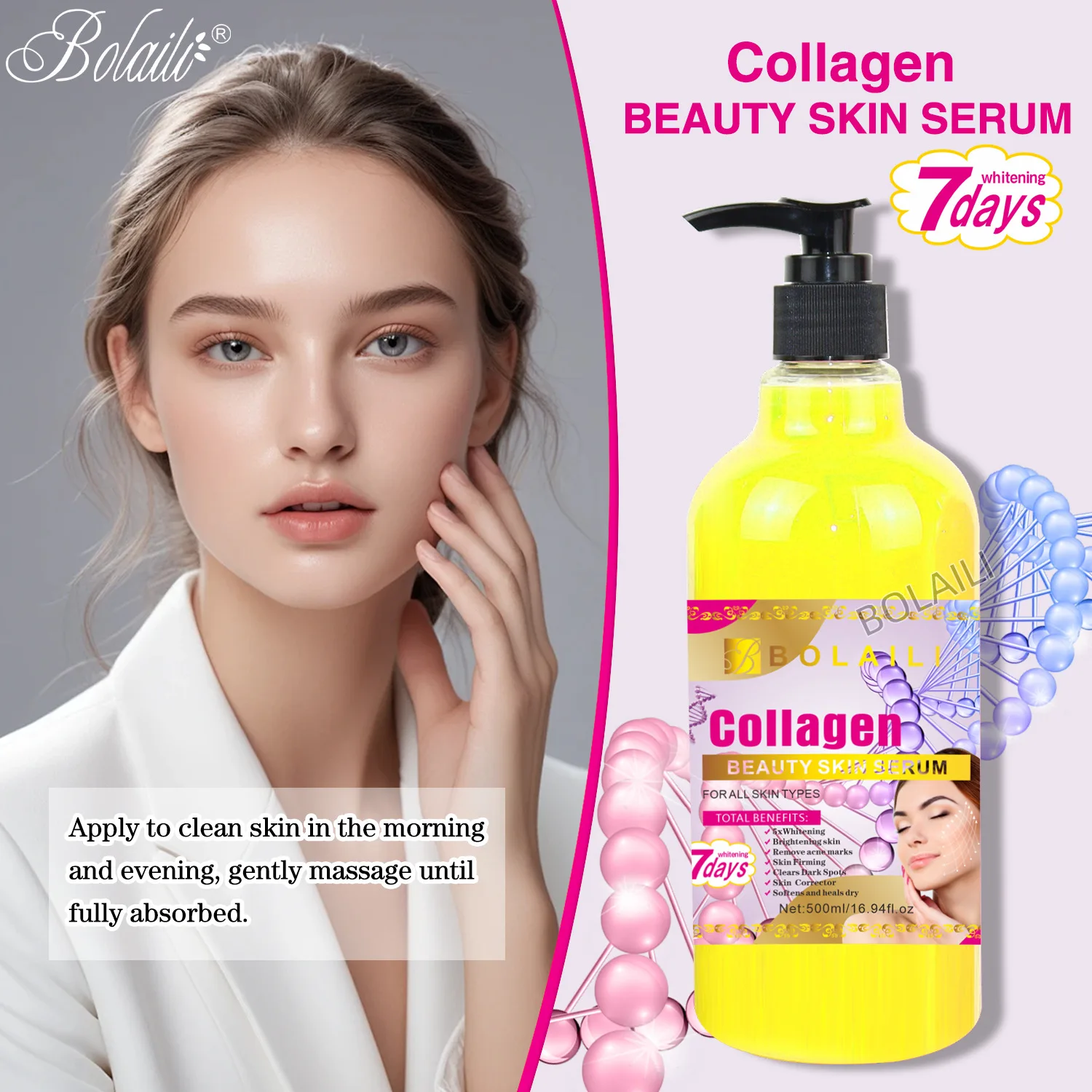 500ml Collagen Facial Serum AHA Whitening Beauty Skin Essence Hydrating Lock Water Elasticity Brightening Skin Care for Face