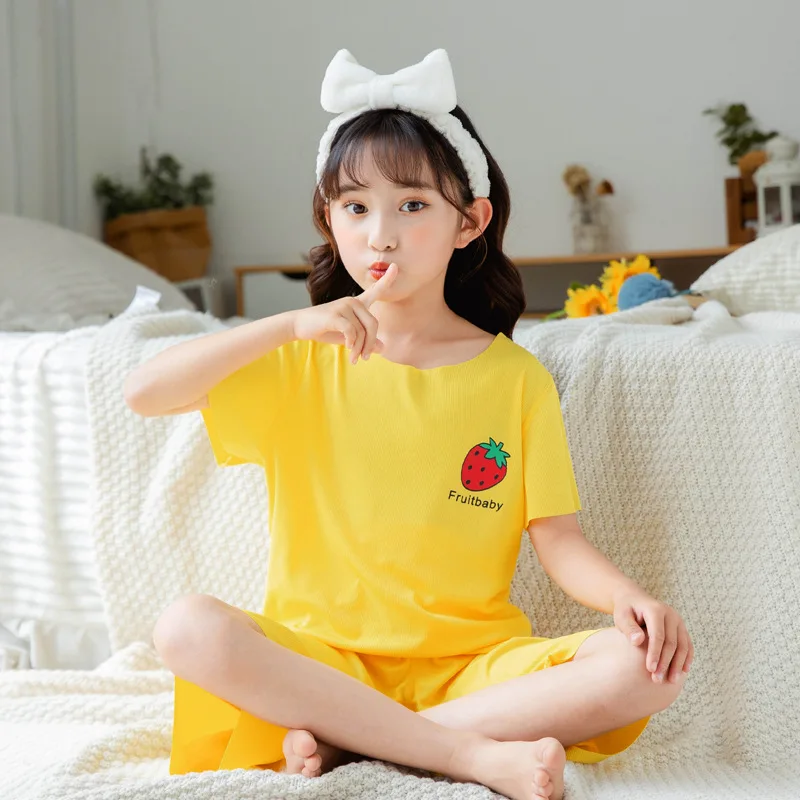 Children Pajamas Sets 2022 Summer New Chinese Style GO TO BED Ice-touch Short Mid-pants 2 Pcs Sets Home Clothes