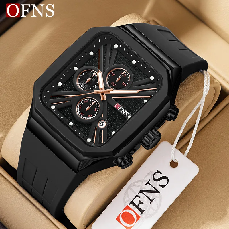 OFNS hot-selling quartz watch three-eye six-pin casual calendar men's watch chronograph business waterproof men's watch