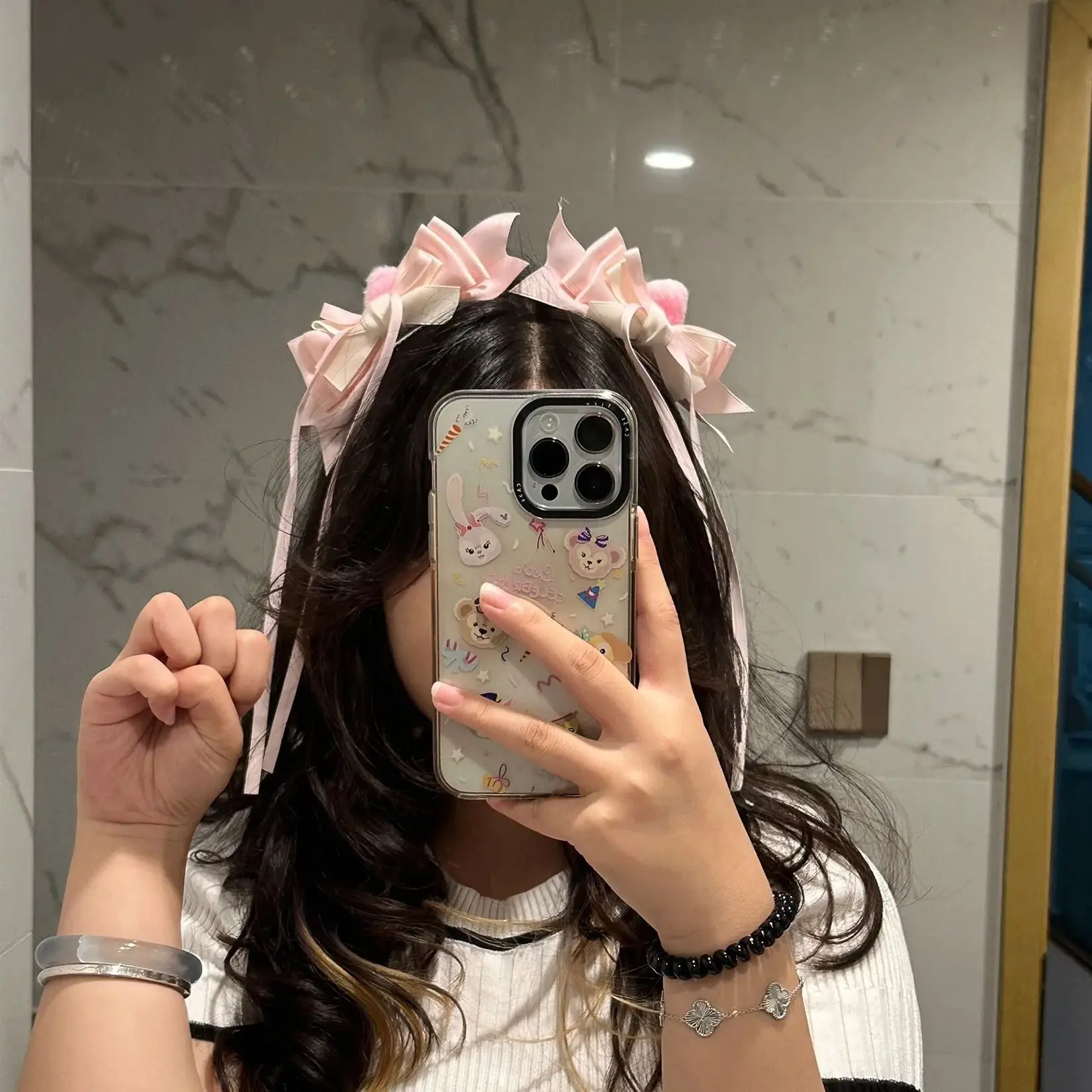 2 قطعة القوس الوردي Kawaii إكسسوارات الشعر القوس عقدة القط الأذن على شكل الشريط الجانب كليب أنيمي لوليتا تأثيري غطاء الرأس الفتيات دبوس الشعر #6