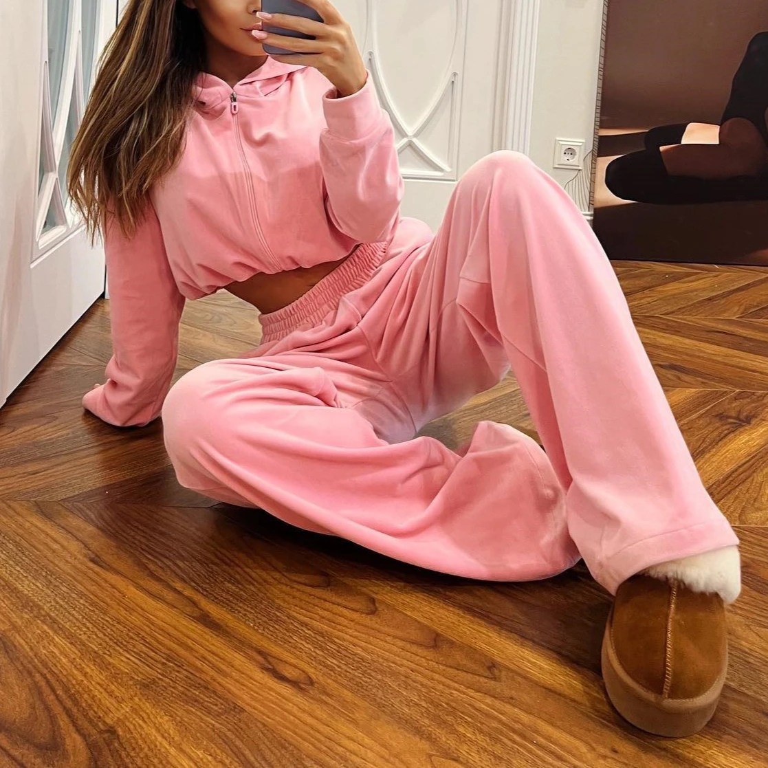 Women Two Piece Sets Pant Set Tracksuit Jogger Y2k Sweatshirts Autumn Winter Sports Elastic Waist Streetwear Pants Matching Sets