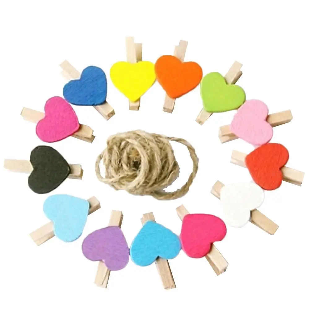 

50 Pcs Photo Clip Hanging Photos Craft Cell Phone Heart Wooden Clips Clothes Pins Bamboo