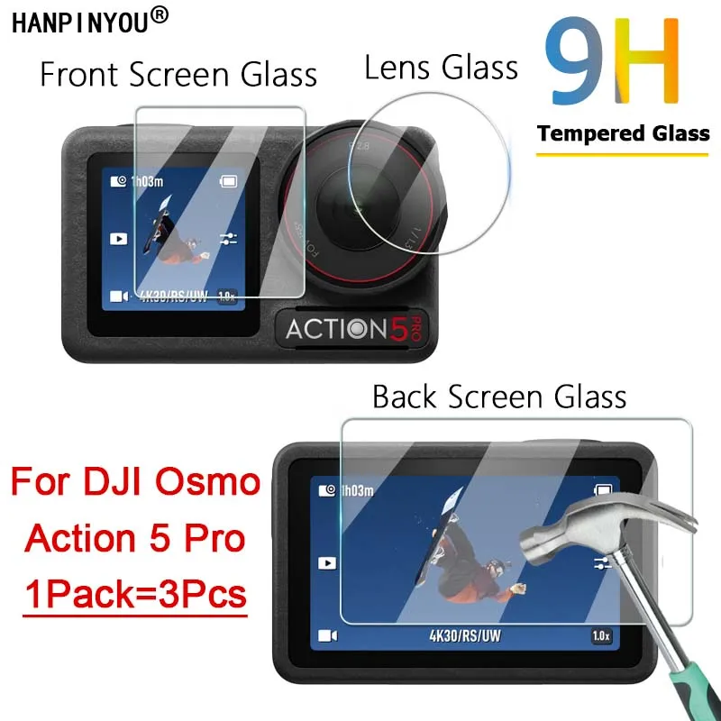 3in1 For DJI Osmo Action 5 Pro 4 3 Clear Ultra Slim Full Cover Camera Lens LCD Screen Tempered Glass Protector Front Back Film