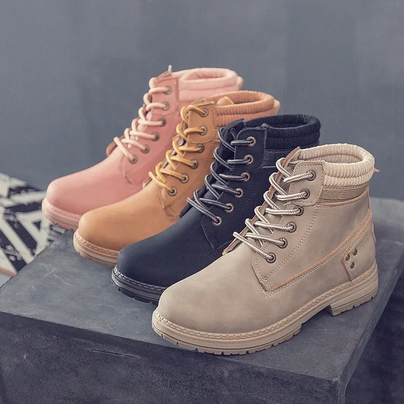 Summer New Women Boots Riding Equestrian Ankle Boots Ladies Platform Boots Lace-Up Plus Size 36-41 Woman Fashion Shoes