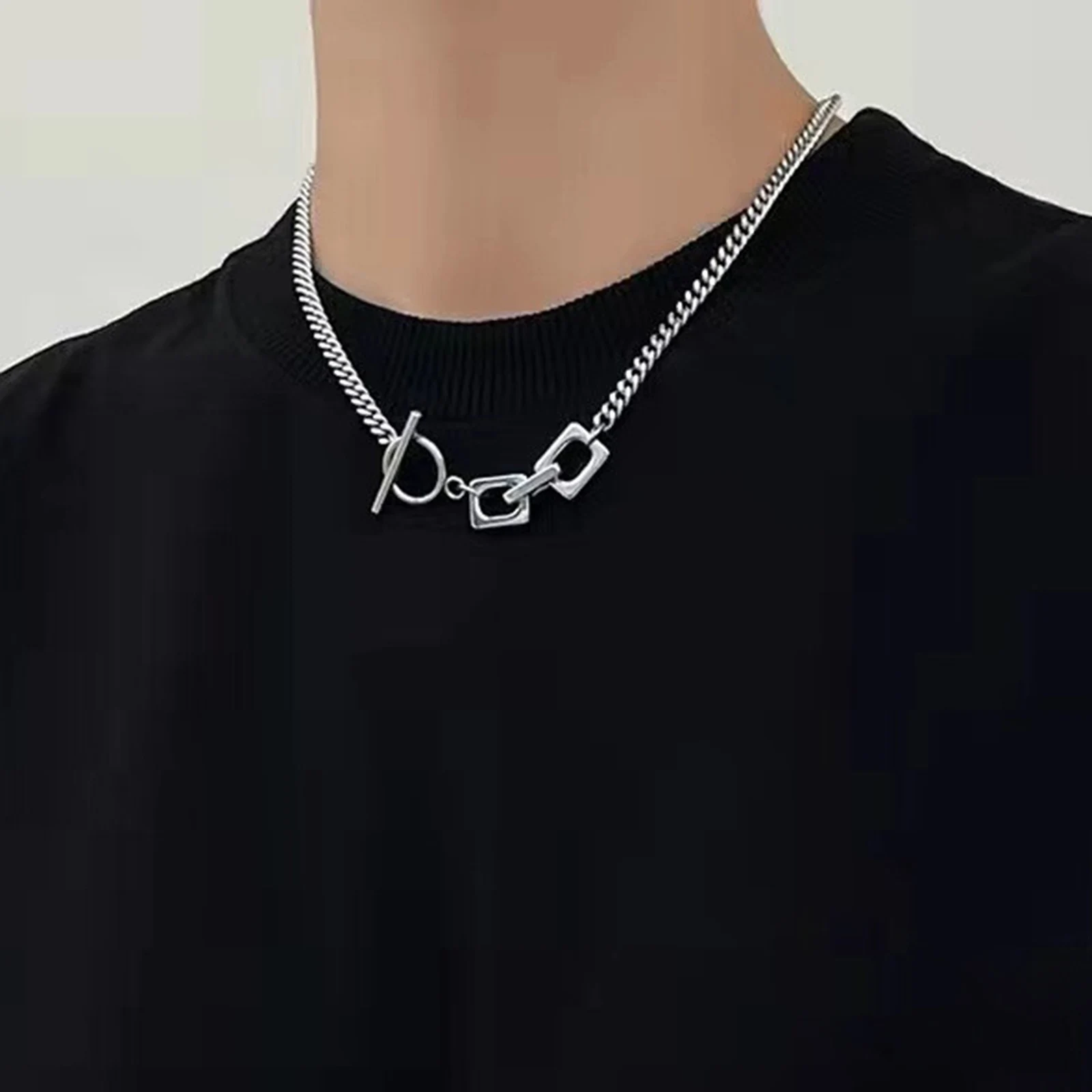 Splicing Chain Necklace for Men Boys,Hip Hop OT Button Metal Chain Link Choker,New Style Fashion Jewelry Gifts