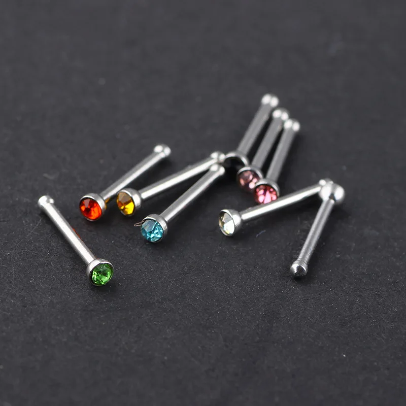 10 Piece Simple mini rhinestone stainless steel nose stud nose ring piercing jewelry