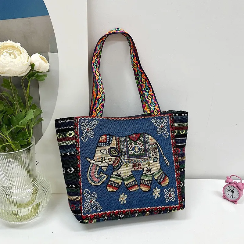 Neue ethnische Art Umhängetasche Büro Handtasche Student Leinwand Stickerei Elefant lässig Reise Lagerung Einkaufstasche für Frauen – Detail 12
