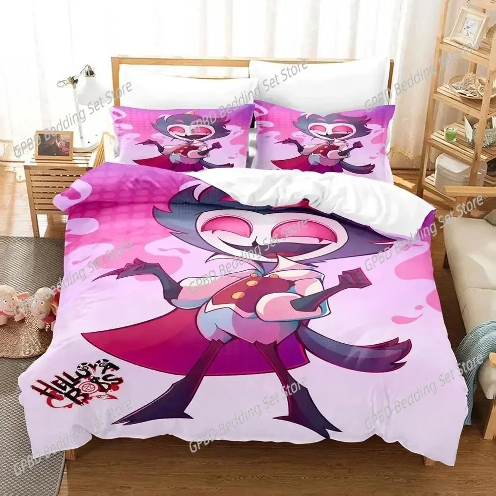 Anime Stolas Helluva Hazbin Hotels Boss 3D Bedding Set Duvet Cover Pillowcases Single Twin Full Queen King Size Home Decor Quilt