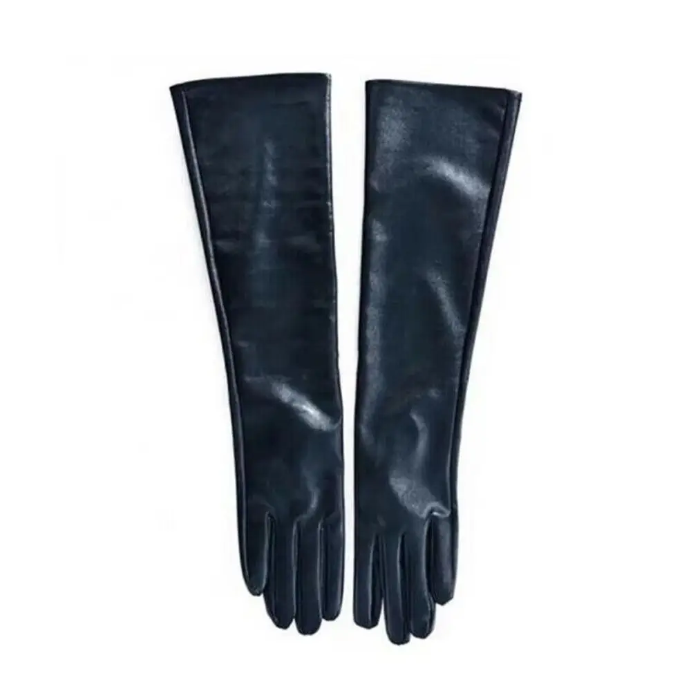 Fashion Solid Color Pu Leather Gloves Touch Screen 1920s Long Gloves Warm Full Finger Touch Screen Mittens Stage Performance
