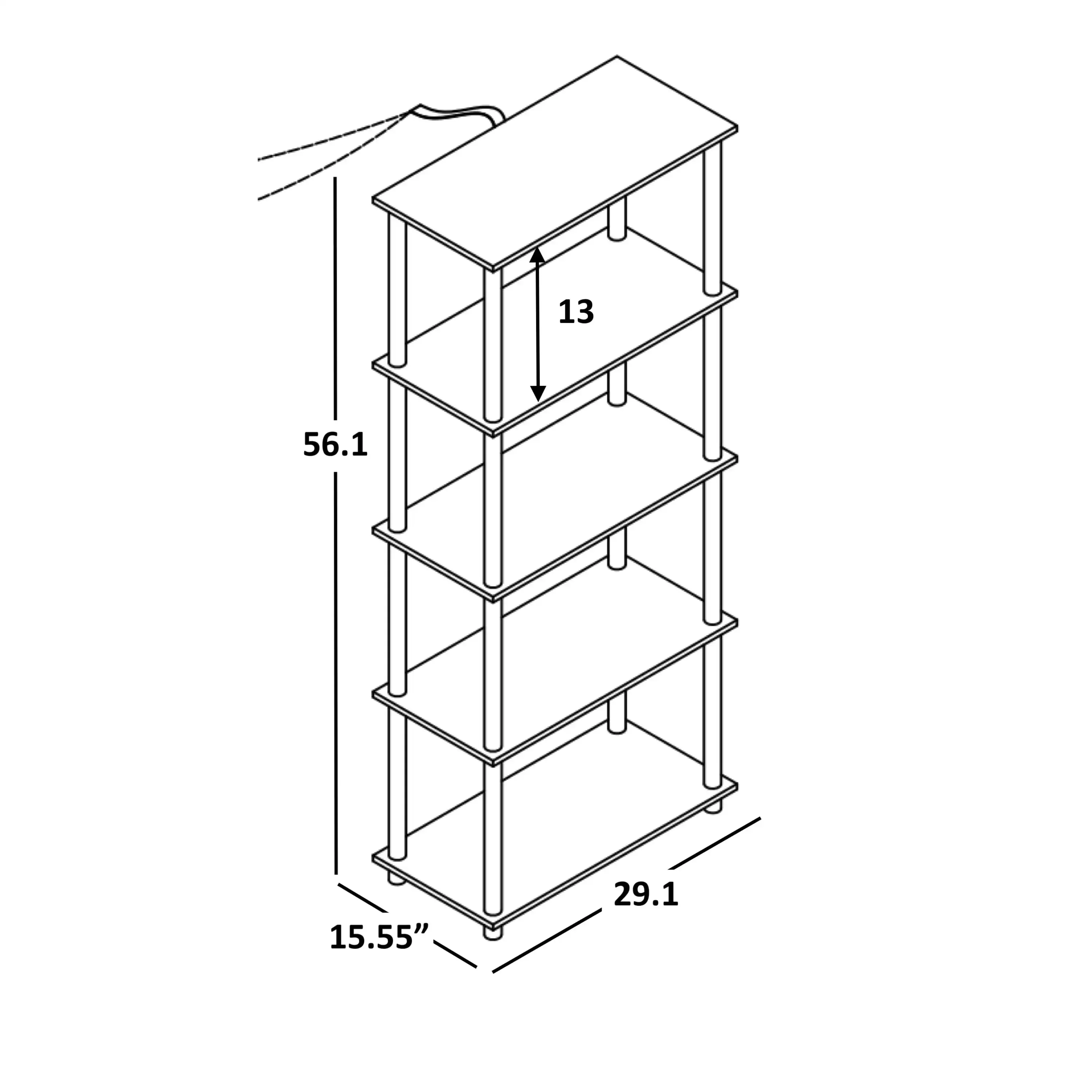 5-Shelf Estante De Armazenamento, Moldura Branca, Fácil de Montar, Sistema De Prateleiras, Unidade De Armazenamento Resistente, Sem Ferramentas, Novo