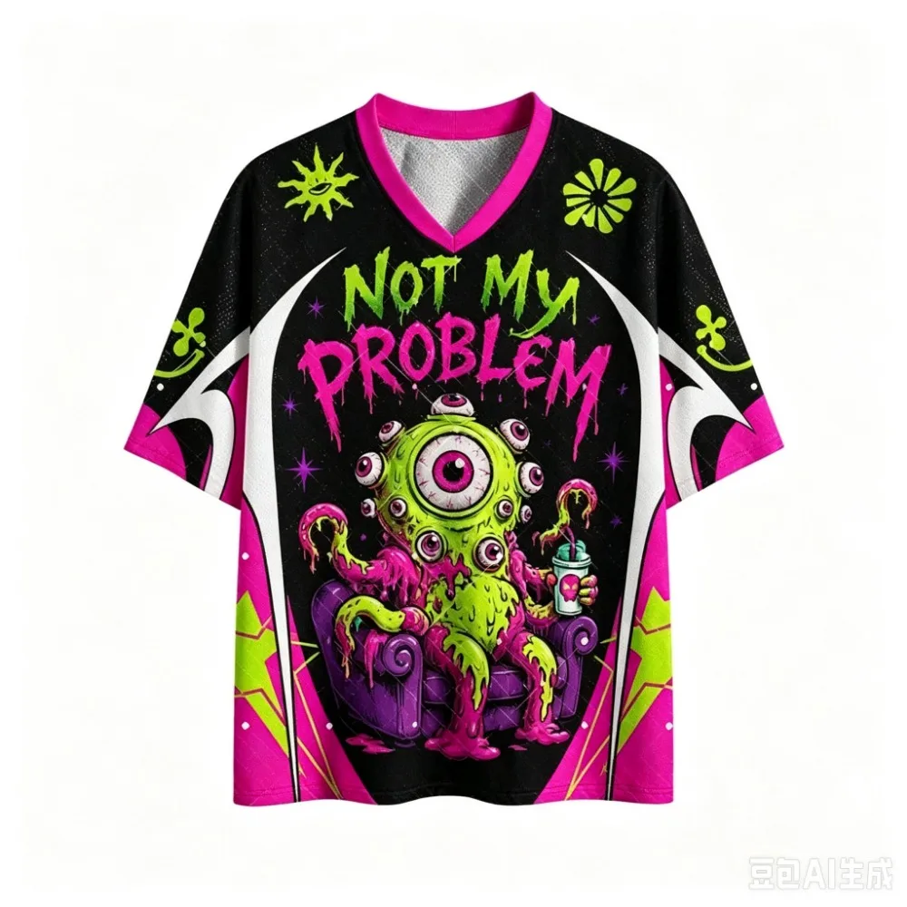 One-eyed Monster Punk Style 3D Print Sport Quick-dry Breath Men V-neck Plus-size T-Shirt Outdoor Street Casual  Y2K Parent-Child