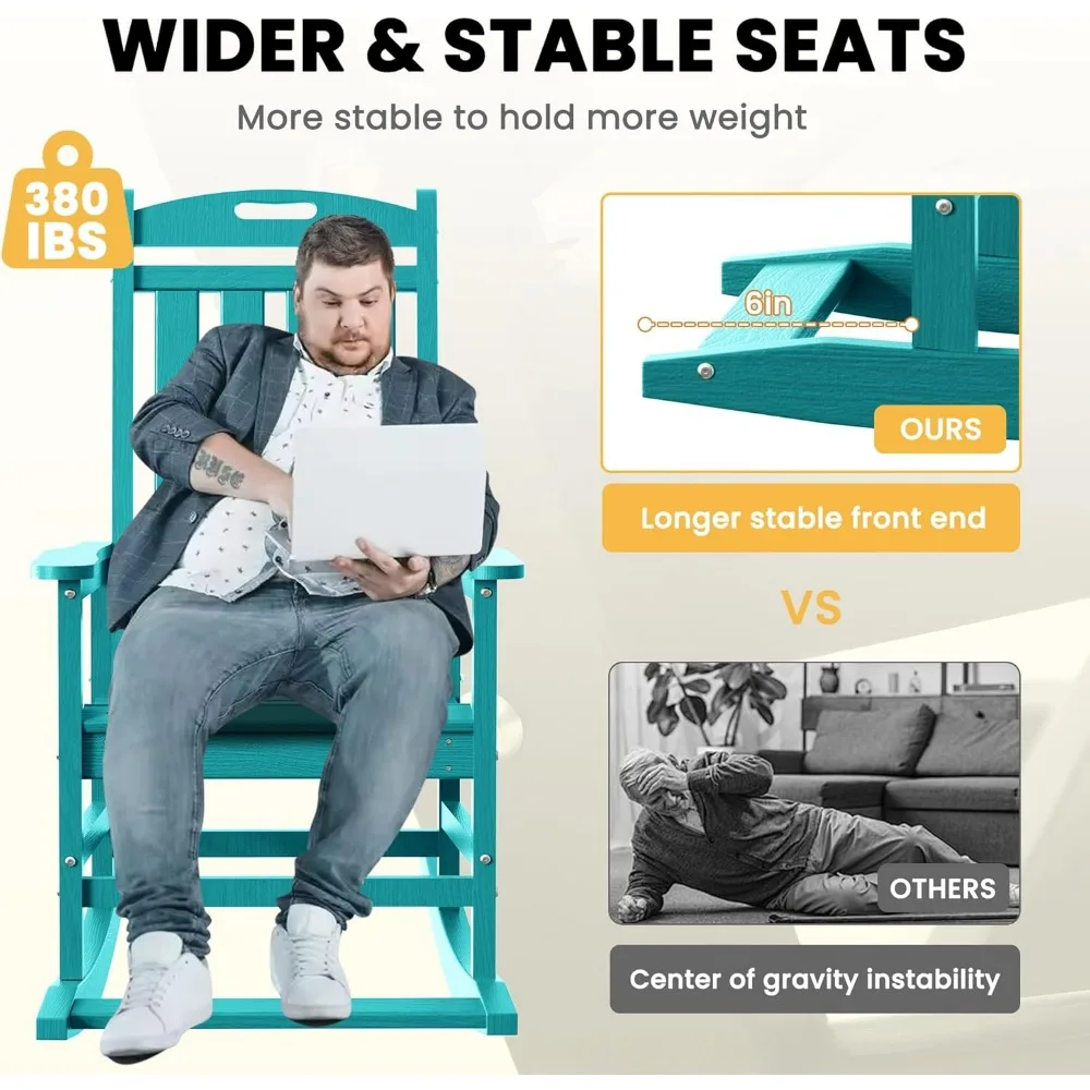 Set di 4 sedie a dondolo da esterno, dondoli da patio in polietilene ad alta densità con capacità di 380 libbre per adulti, relax ispirato all'arub