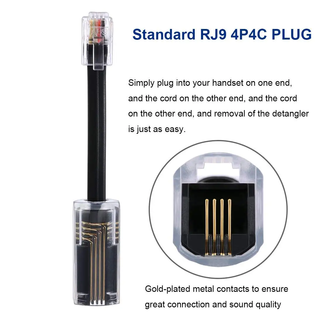 Rj9電話受話器6フィート/1.85m曲面電話固定電話ヘッドセットハンドル線ケーブルおよび電話コードデタングラー