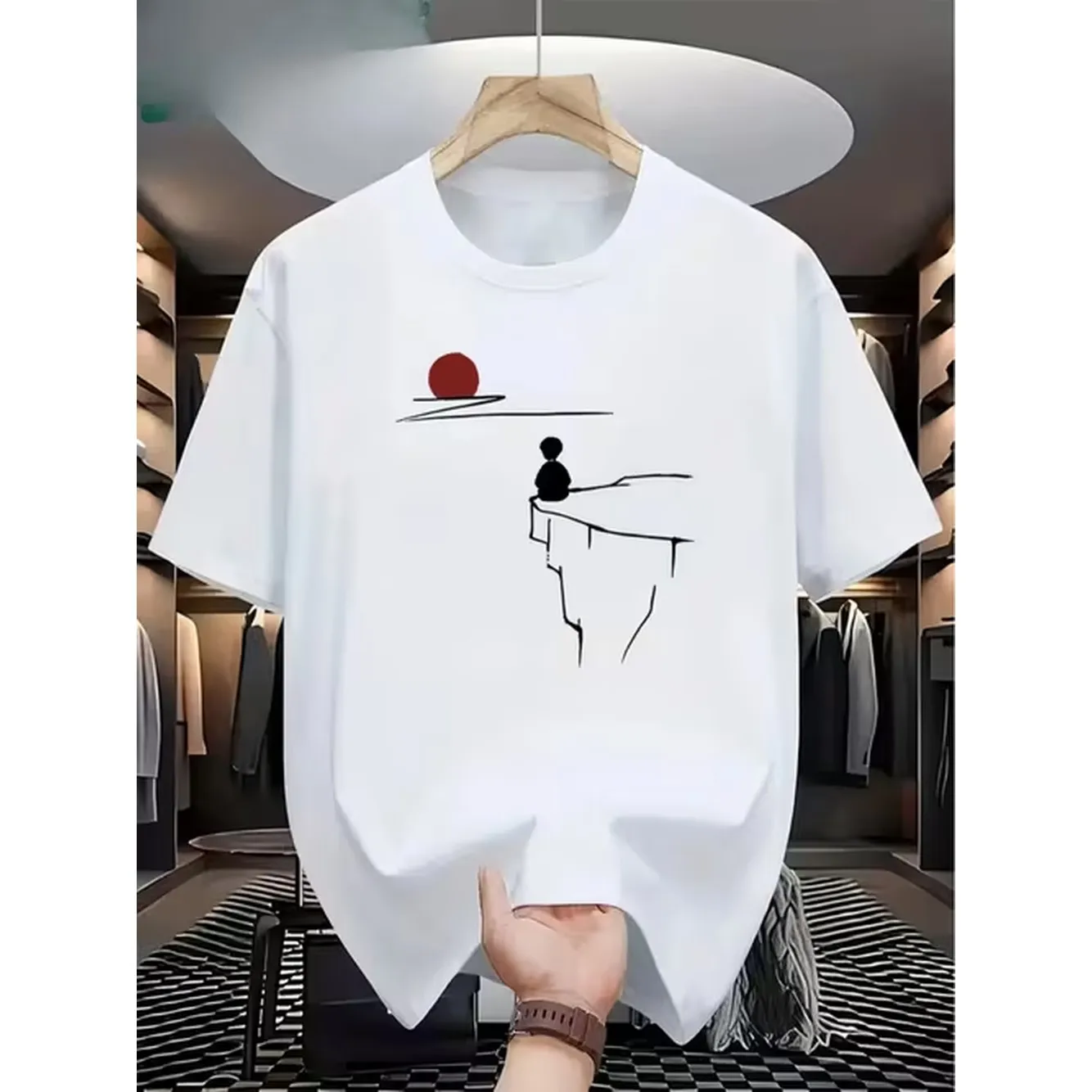 Fashion Printed Mens T Shirt Highlights Material Combining Calm Solid Color With Vibrant Print Comfortable And Breathable A Summer Essential Classic