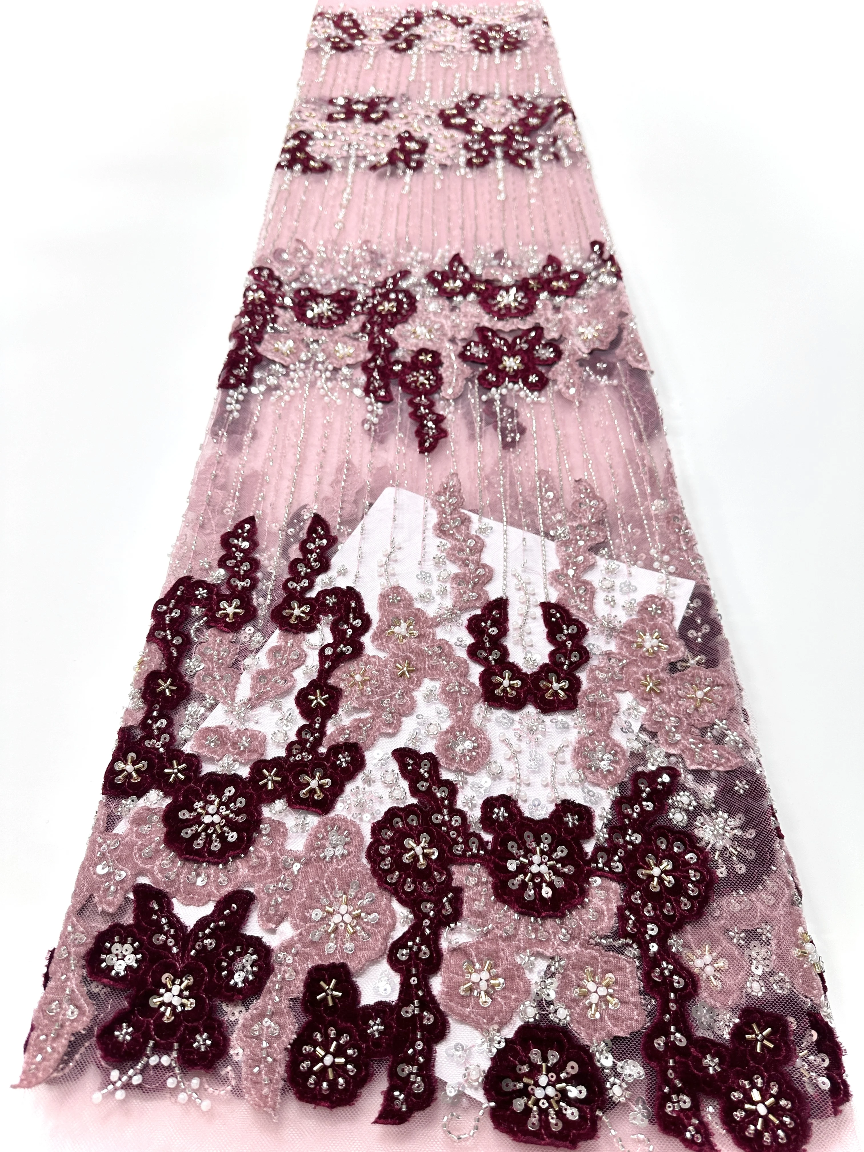 2025 New Design Luxury French African Velvet Tulle Beaded lace Sequins Mesh Lace Nigeria French Fabric For Wedding Dresses Sew
