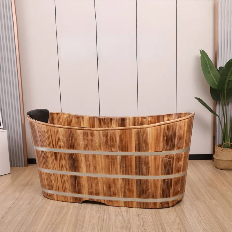 Thickened Wooden Bath Tub Portable Bathtub Adult Spa Bucket Bath Basin Sauna Wooden Barrel Full Body