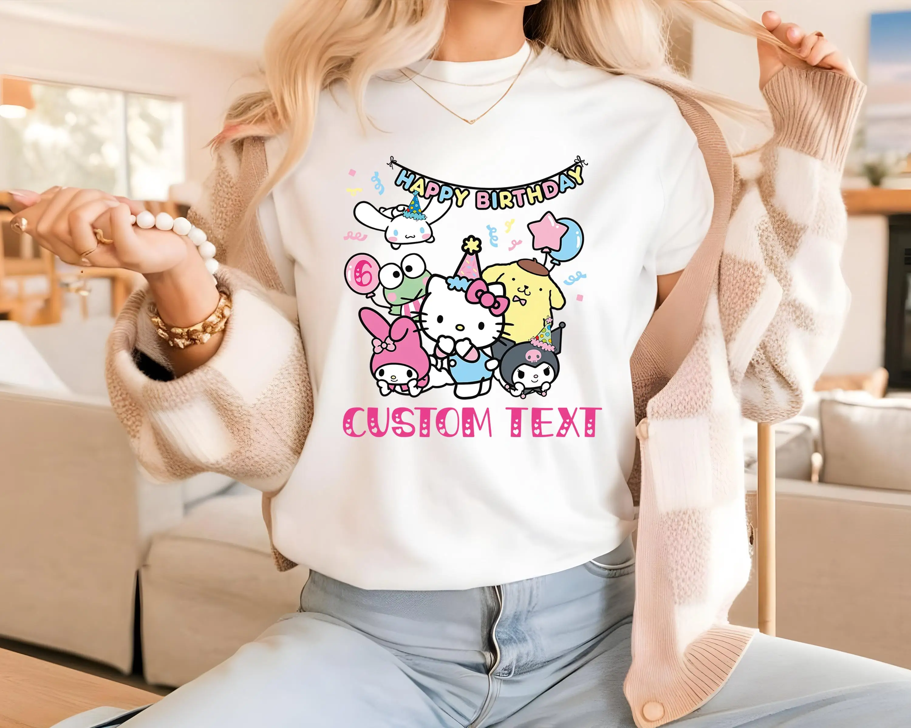 2026 Cute Birthday Shirt Hello Kitty and Friends Personalized Birthday Girl Kawaii Party Comfortable Retro Shirt Y2k