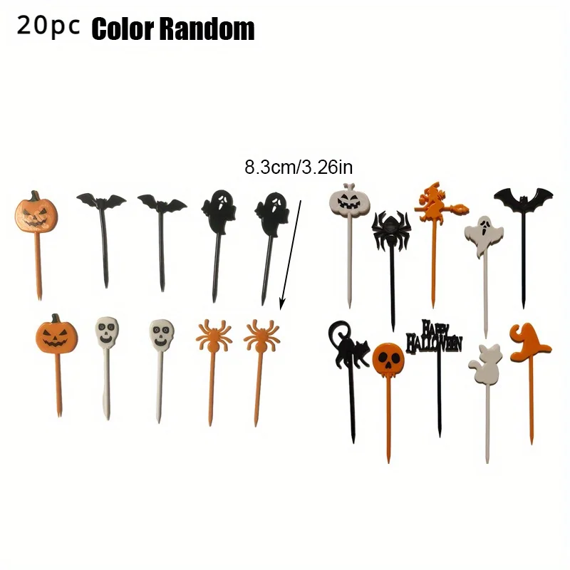 20pcs Halloween food pick, fruit fork, biscuit knife, food grade plastic lunch accessories