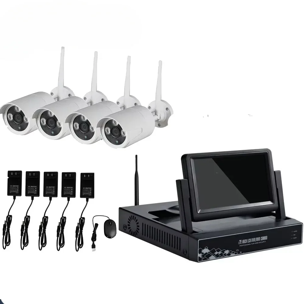 Draadloze IP-camera WIFI Beveiliging CCTV-systeem 4CH Draadloze NVR-bewakingskit Waterdicht / weerbestendig CMOS