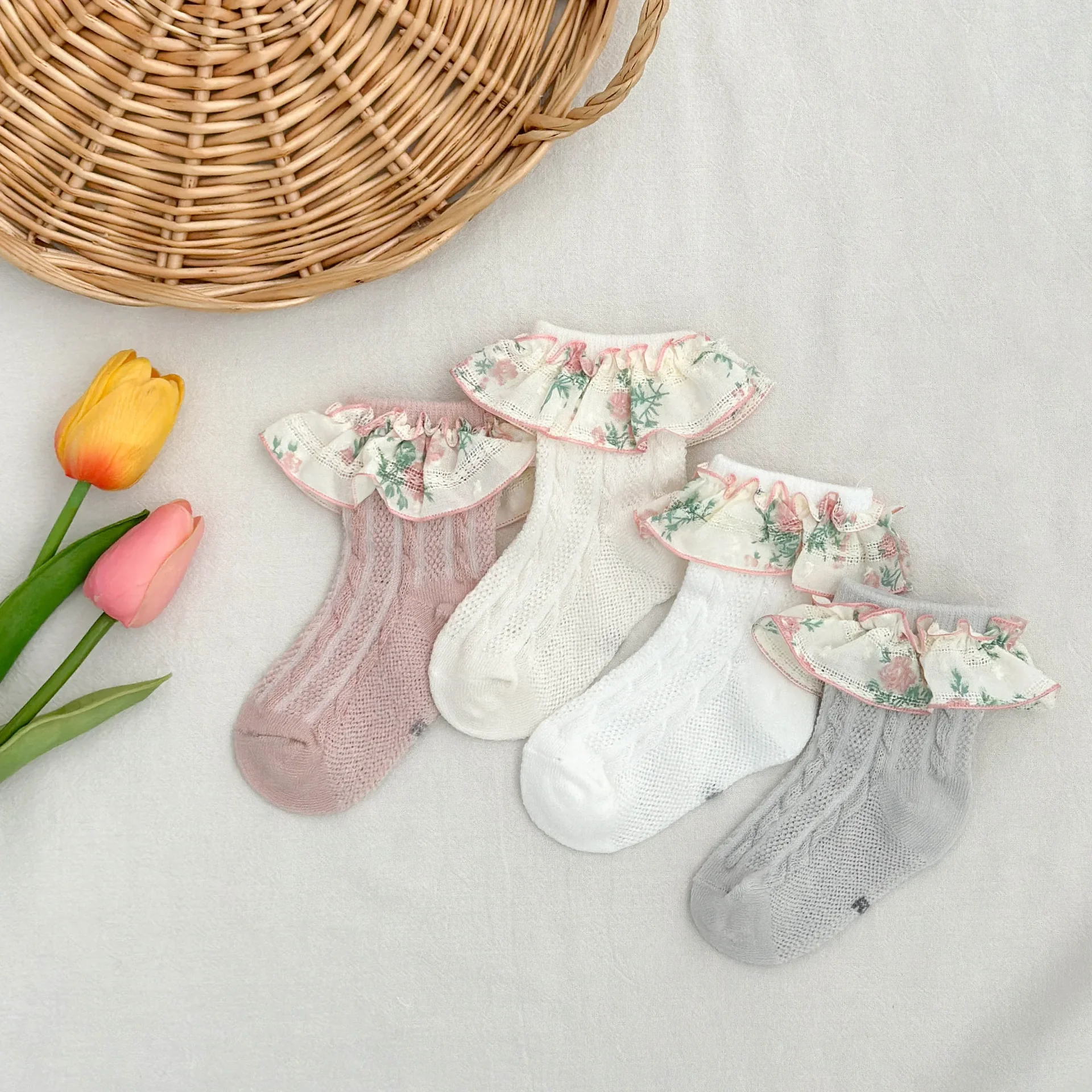 0-3Y Mesh Lolita Ankle Socks Kids Girl's Socks Adorable Baby Girls' Cotton Lace Trimmed Breathable Soft and Cute Socks