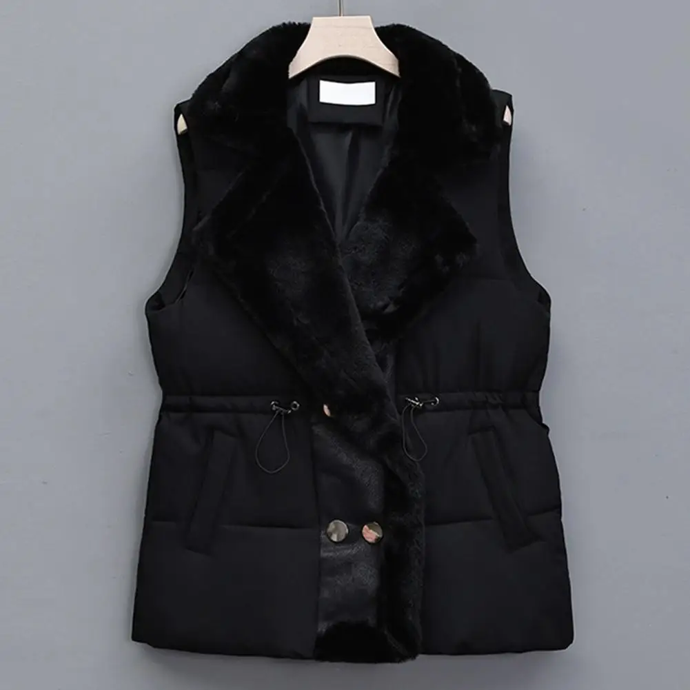 

Women Down Cotton Vest Plush Neckline Drawstring Waist Vest Autumn Winter Thick Warm Vest Versatile Solid Commuting Vests 80%