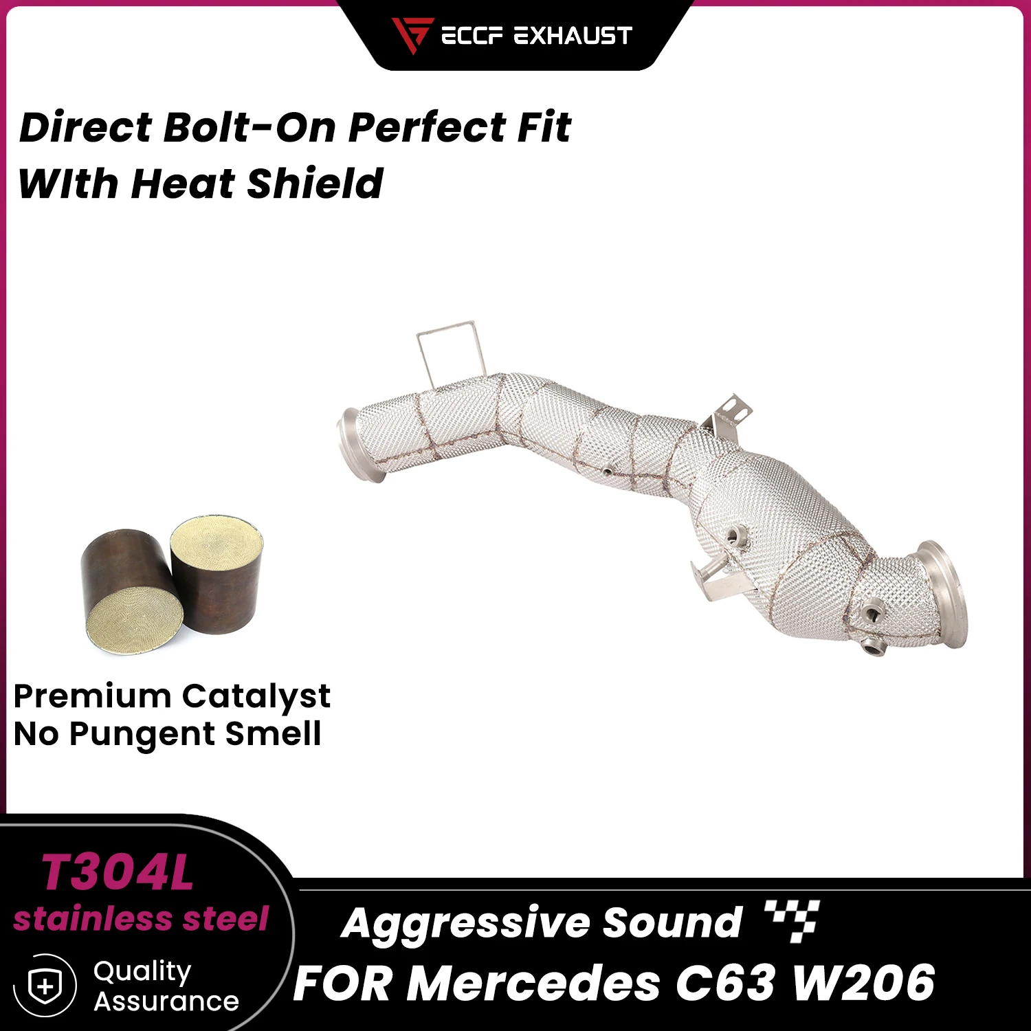 

Sporty Downpipe With Heat Shield For Mercedes C63 W206 Aggressive Exhaust Sound High Flow Performance Upgrade