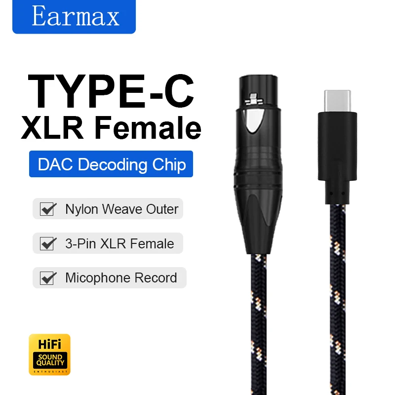 XLR 3-Pin Female Microphone to TYPE-C Mobile Phone iPad Computer Laptop Dynamic Microphone Recording Cable to USB-C