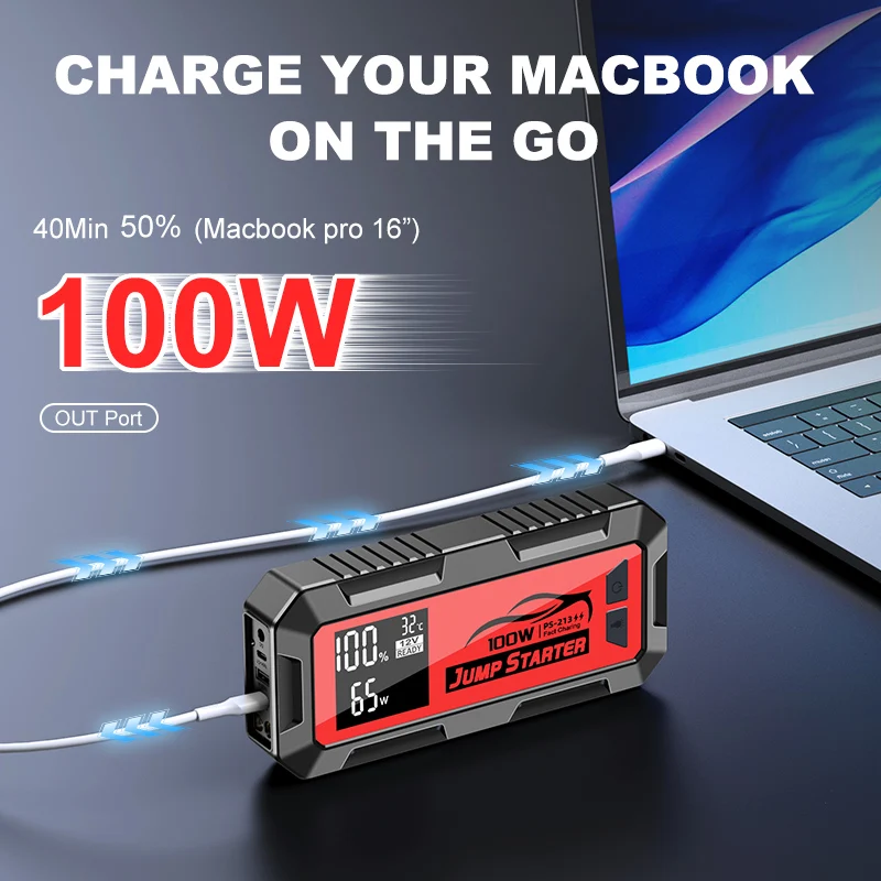 Powerful 8000a 100w 24000mah Laptop Jumper Super Capacitor Professional 12v Charger Booster Power Bank Jump Starter Car Battery
