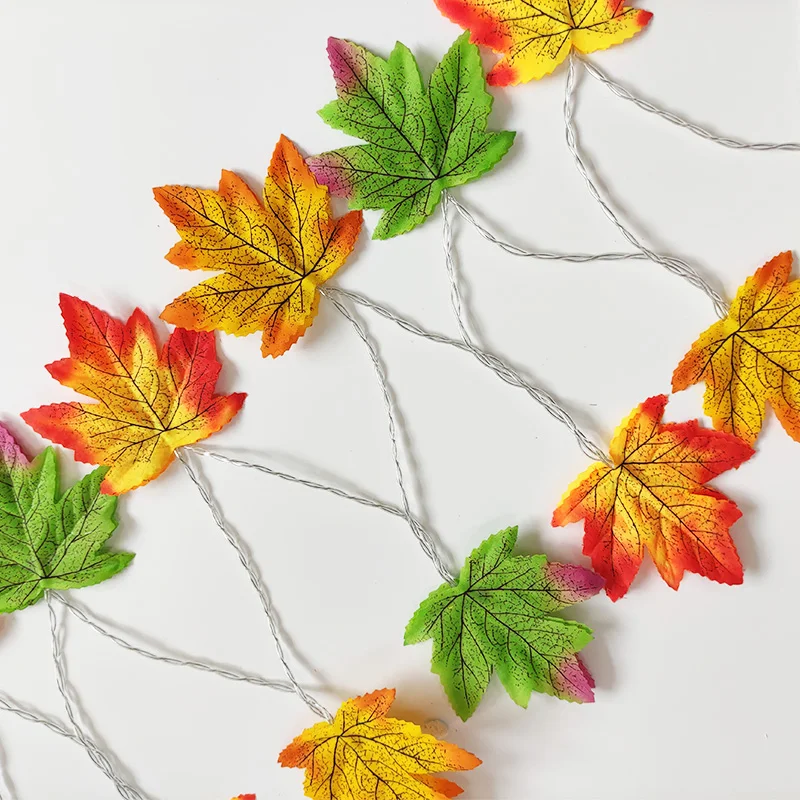 Hanging Thanksgiving Autumn Red Maple Leaf Garland LED Outdoor Hanging Vine Autumn Hanging Vine Artificial Maple Leaf Garland