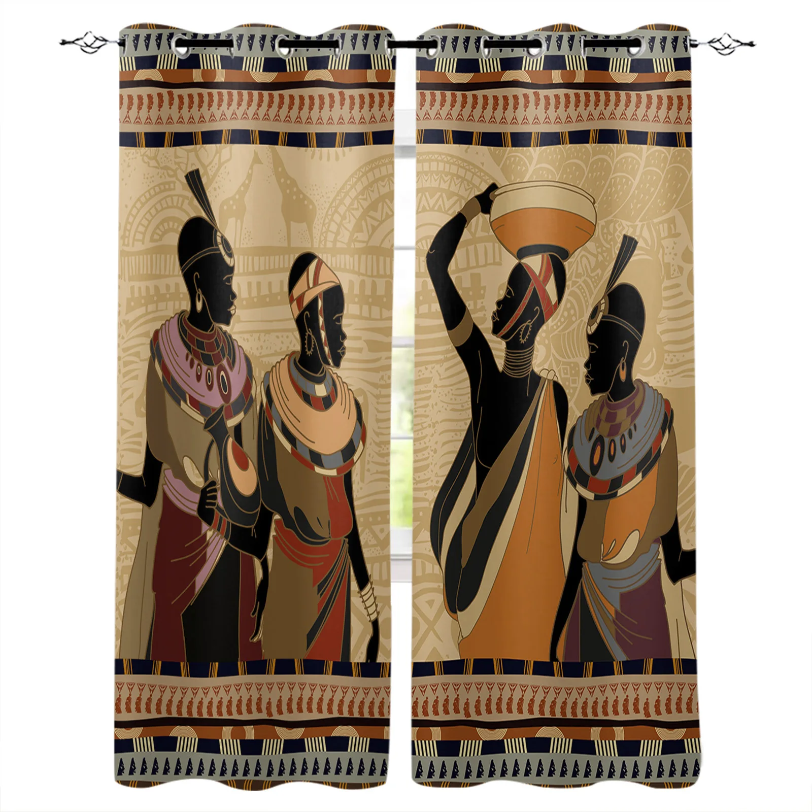 Ethnic Style African Women Black Folk Costume Curtain Living Room Window Panels Bedroom Kitchen Drapes Home Decor Window Curtain