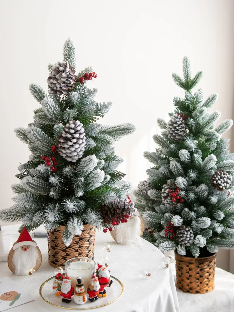 45/60cm Christmas Flocking Snow Spray Tree Mini Christmas Tree  Window Hotel Desktop Ornaments Navidad 2023 Novedades