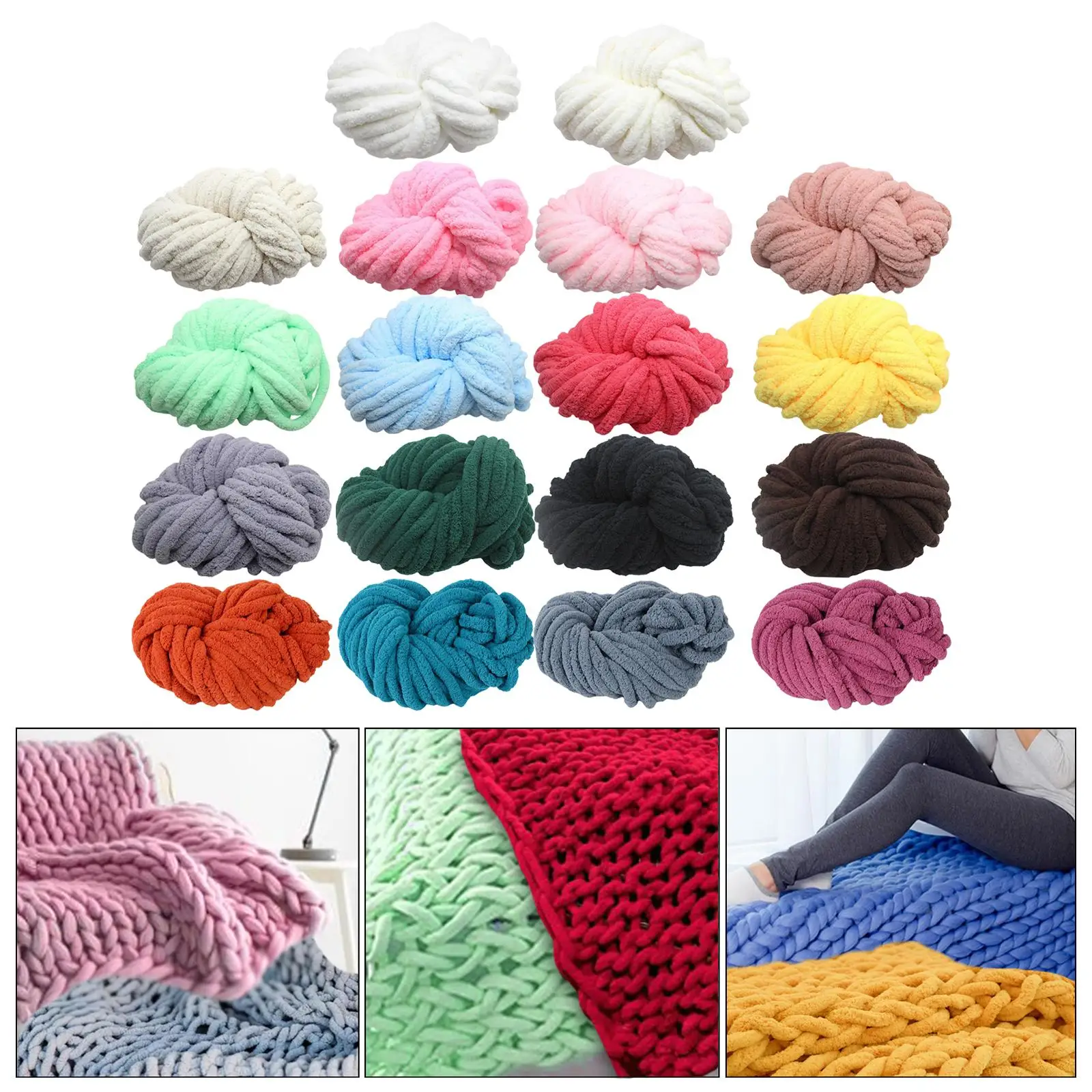 Chunky Chenille Yarn Plush Yarn Washable Giant Jumbo Acrylic Bulky Yarn for Throw Crocheting Blanket Sofa Arm Knitting