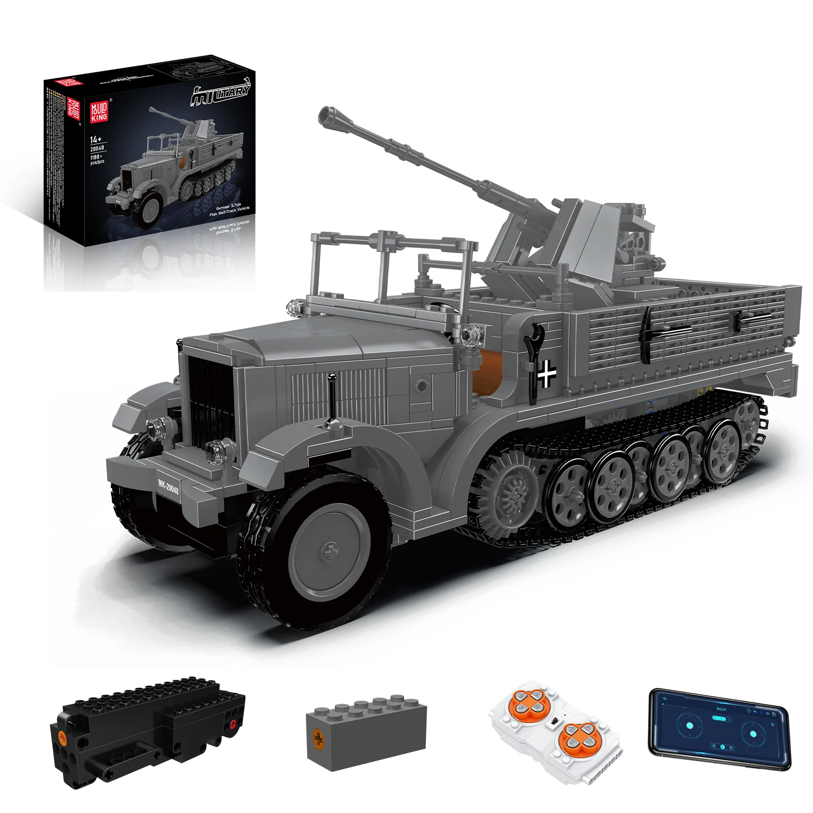 

MOULD KING Military Vehicle Building Blocks Kit 1188PCS 3.7 Flak Half-Track Construction Model Toy for Adults