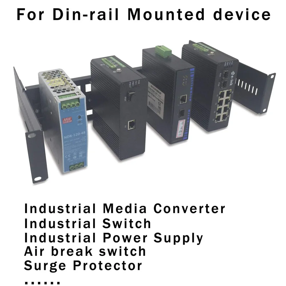 19 Inch Rack Mount Din Rail Kit 35mm Din-Rail Terminal Blocks Depth Adjustable Bracket Shelf Rackmount Panel in Cabinet
