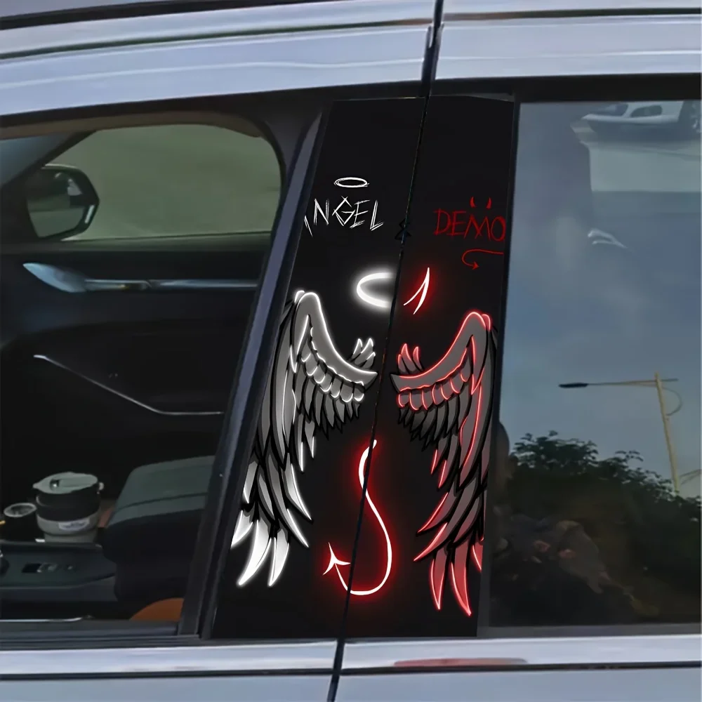 

2-Piece Angel Demon Decal Sticker Durable Vinyl Protective Film for B-pillar External Accessories Sunscreen Adhesive One-time