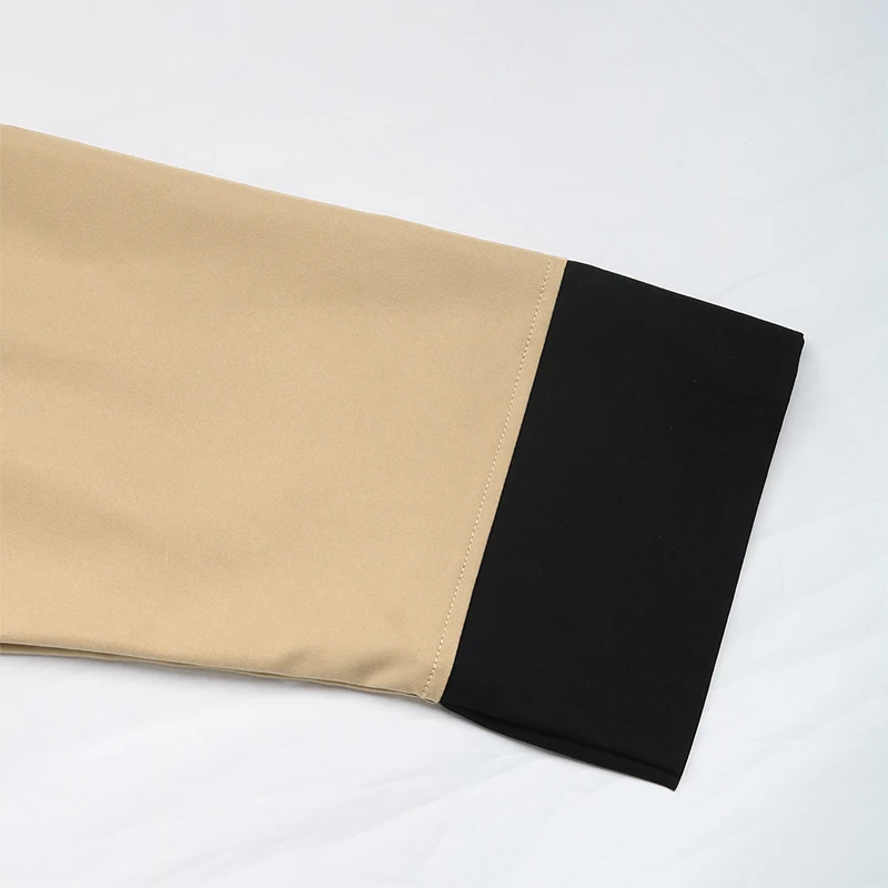 Women's Khaki Black Contrast Trim Lapel Button Front Short Jacket Autumn Casual Fashion Loose Fit