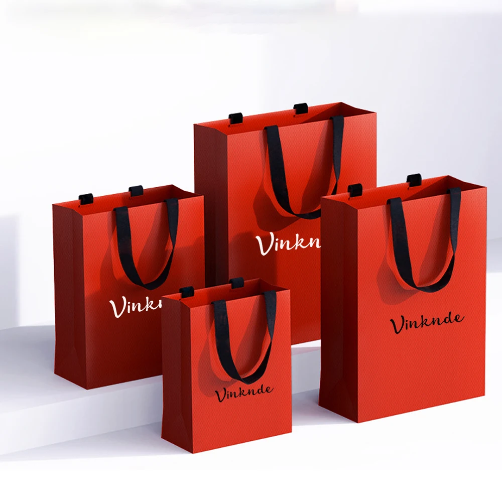 Custom Logo Boutique Paper Bags with Handle for Clothing Shoe Merchandise Retail Pouch Ideal for Party Wedding Gifts Birthday