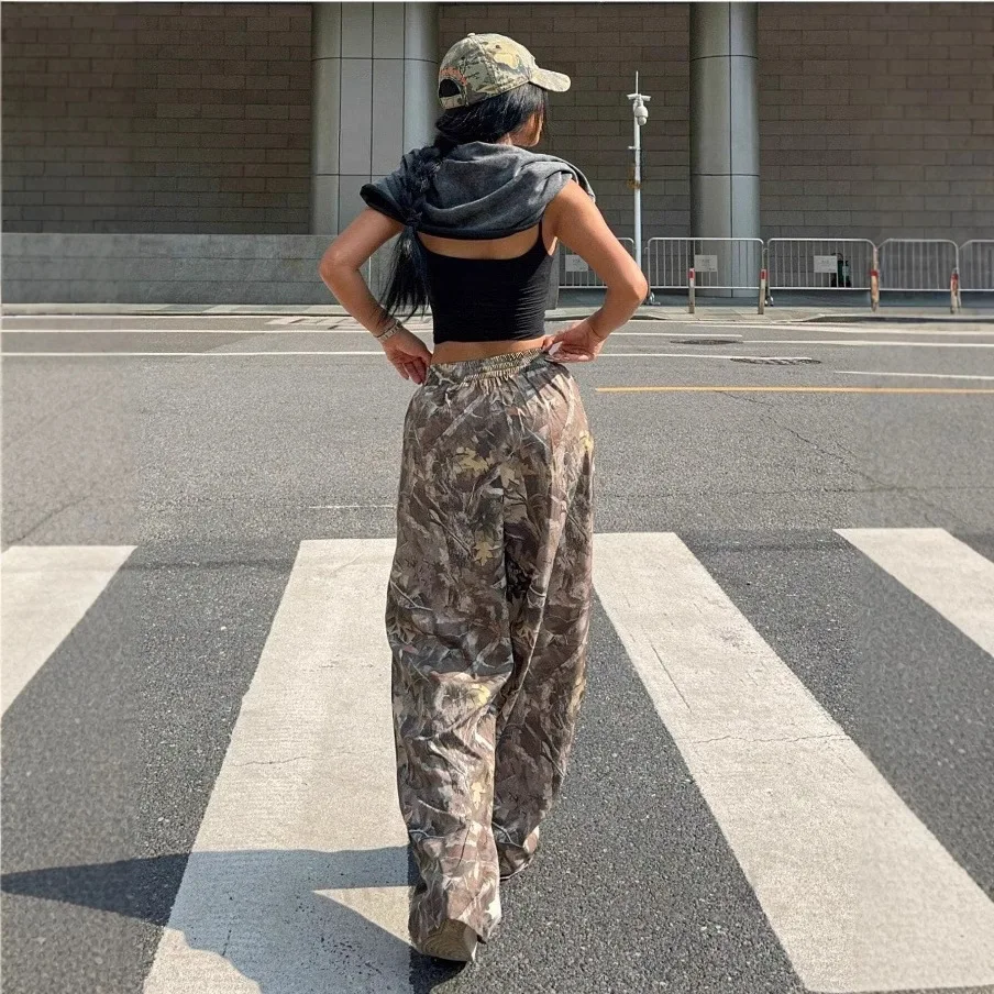 2025 Spring and Autumn Spice Girls Women's New High Waist Wide Leg Pants Loose and Skinny Spice Girls Mopping Casual Pants