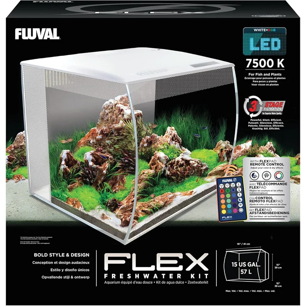 Flex 15 Aquarium Kit - Fish Tank for Fish & Plants - Comes with LED Lights, Filtration System 16