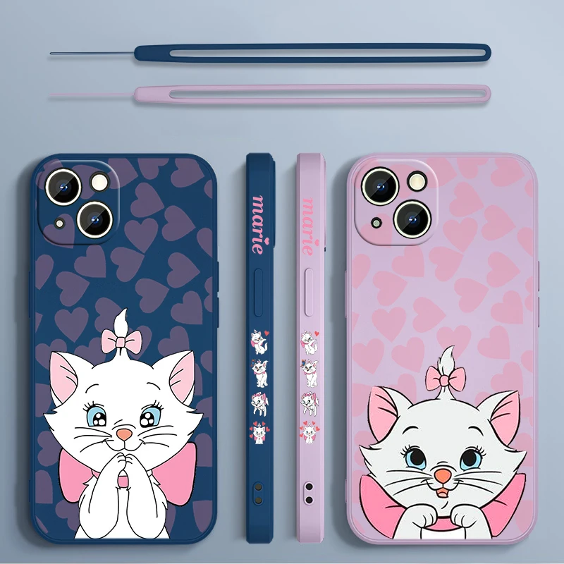 Cute The Aristocats Marie Cat iPhone Case For 14 13 12 11 Pro Max Plus XS XR X 8 7 SE Liquid Left Rope Color Apple Cover