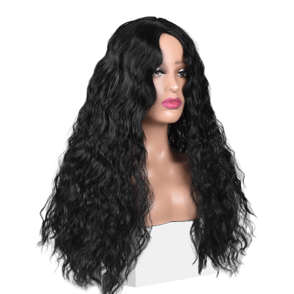 Deep Wave Synthetic Wig for Black Women Wear Deep Curly Soft Wig Natural Black Color Replacement Wigs for Daily Party Use 26 " image 4