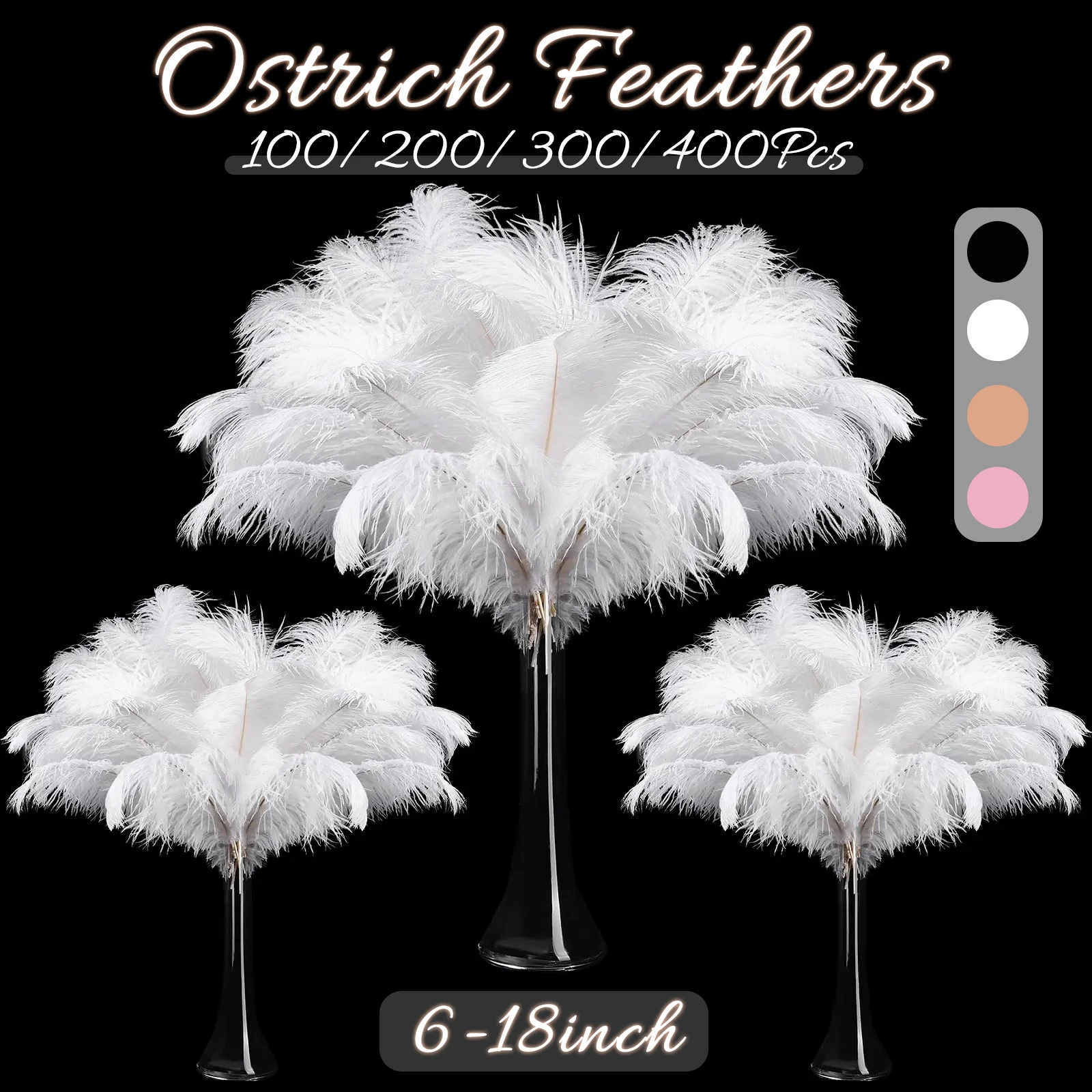 100-400Pcs White Black Ostrich Feathers Bulk Natural Plumes for Wedding Party Decoration Table Centerpiece Decorative DIY Crafts