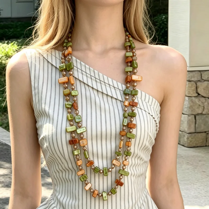 Bohemian Style Long Necklace with Colorful Shell And Crystal for Women Fashionable Layered Choker Jewelry Gift for Vacation