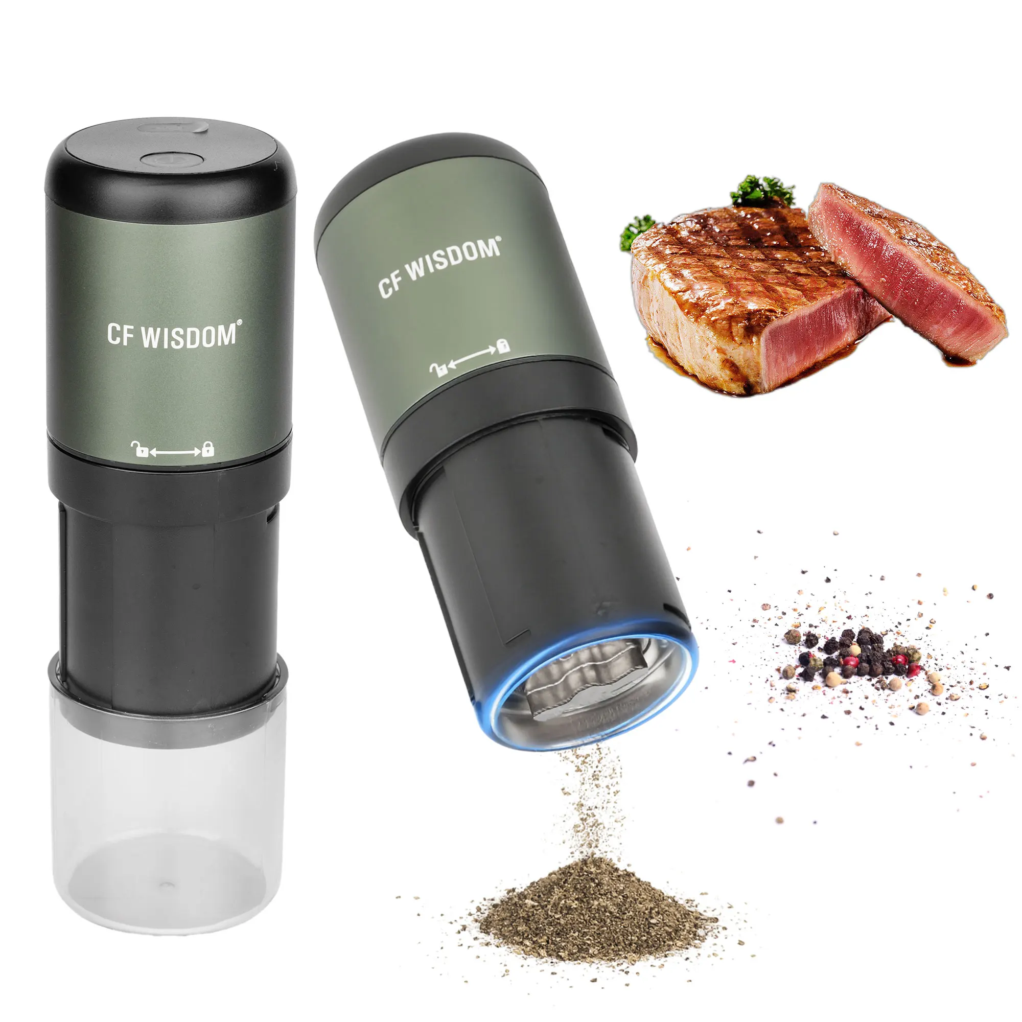 

Electric Salt and Pepper Grinder Set USB Rechargeable Automatic Pepper Mill Stainless Steel Salt Grinder