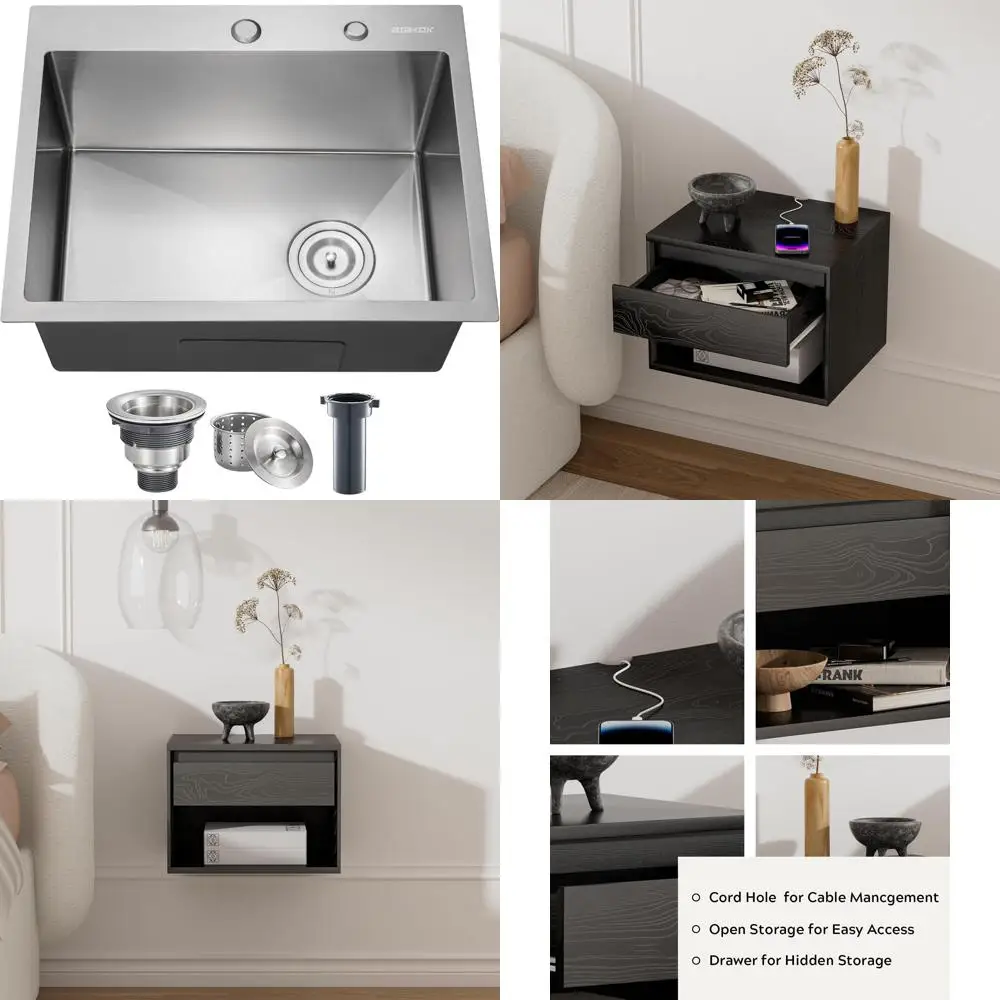 

Stainless Steel 22x18 Topmount Single Bowl Kitchen Sink, Handcrafted for Home Bars, Outdoor, and RV Use, Brushed Finish