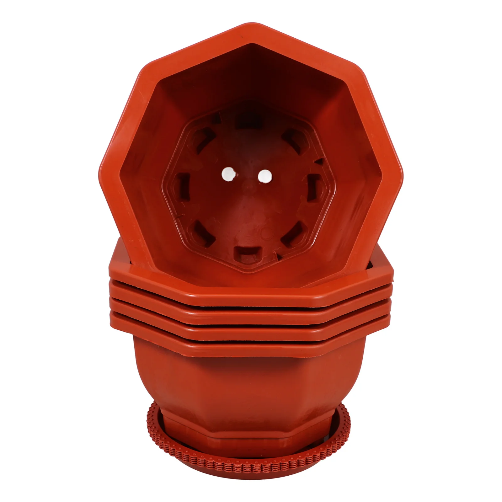 

5Pcs Red Thickened Octagonal Bonsai Pots with Drainage Holes Waterproof Plastic Plant Pots for Balcony Nursery