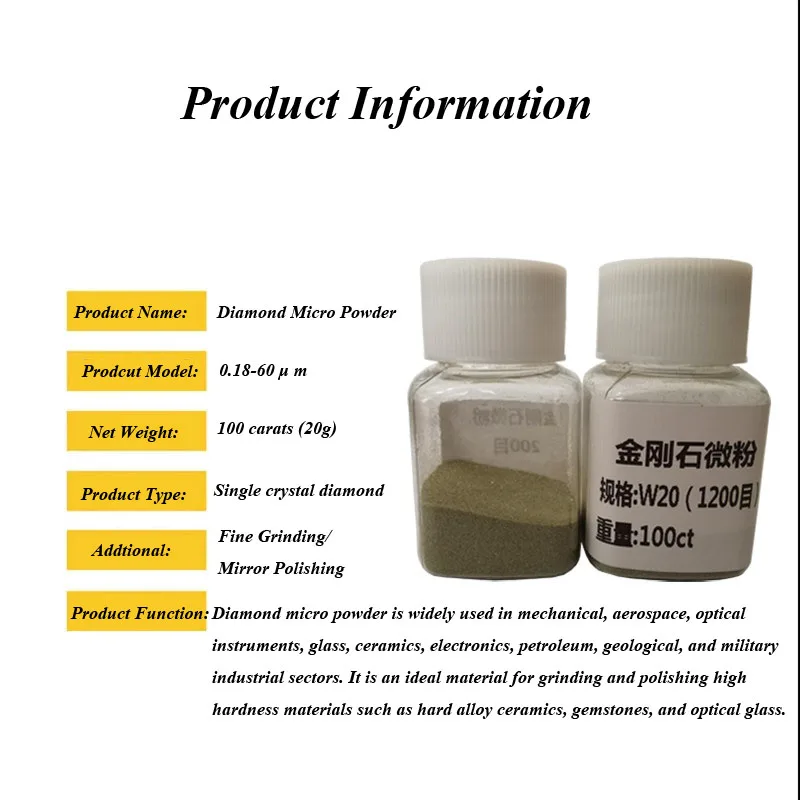 100ct/20g Diamond micropowder 0.18~60μm Artificial single crystal diamond powder for mold ceramic tungsten steel mirror polish