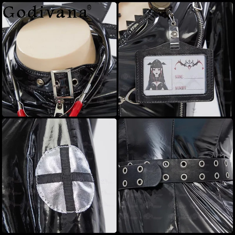 2025 Anime PU Demon Nurse Gothic Dress Women's Private Photo Shoot Sexy Lingeries Cos Dress Female Black Cosplays Costume