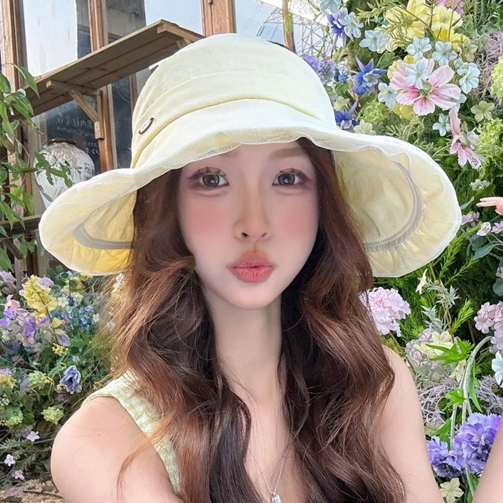 

Wide Brim Sun Protection Cap Korean Style Solid Color Women's Sun Visor Hats Breathable UV Protection Beach Hat Summer Season